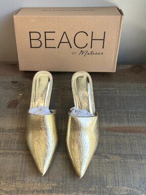 Beach by Matisse Gold Pointed Toe Slip On Mule Heel